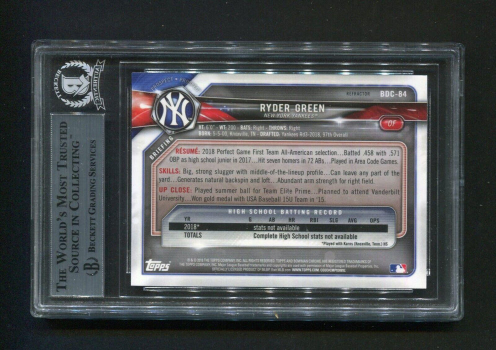 2018 Bowman Chrome Draft Refractors Ryder Green #BDC84 BGS Signed Rookie Baseball Card - RSA
