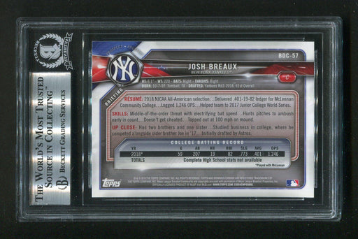 2018 Bowman Chrome Draft Josh Breaux #BDC57 BGS Signed Rookie Baseball Card - RSA