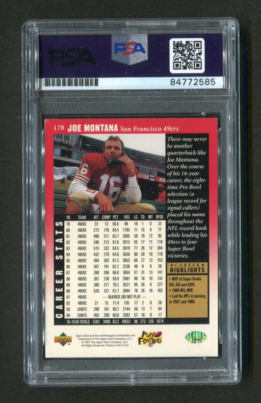 1997 Upper Deck Joe Montana #178 PSA/DNA GEM MINT 10 Signed Football Card - RSA