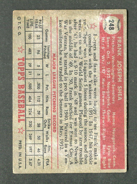 1952 Topps #248 Frank Shea Baseball Card - RSA