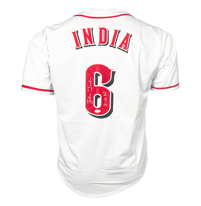 Jonathan India Signed 21 NL ROY Inscription Cincinnati White Baseball Jersey (PSA)