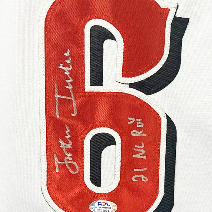 Jonathan India Signed 21 NL ROY Inscription Cincinnati White Baseball Jersey (PSA)