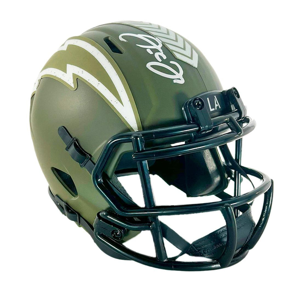 JC Jackson Signed Los Angeles Chargers Salute to Service Speed Mini Football Helmet (JSA) - RSA