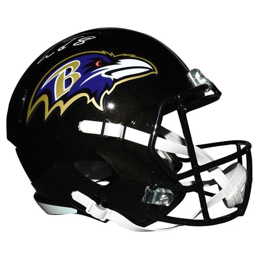Lamar Jackson Signed White Ink Baltimore Ravens Speed Full-Size Replica Football Helmet (JSA) - RSA