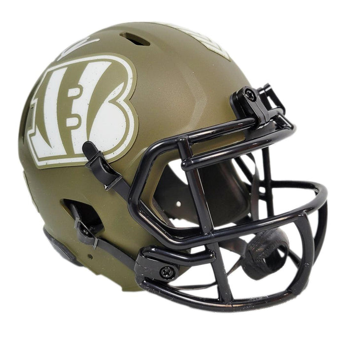 Rudi Johnson Signed Salute to Service Inscription Cincinnati Bengals Speed Mini Football Helmet (JSA) - RSA