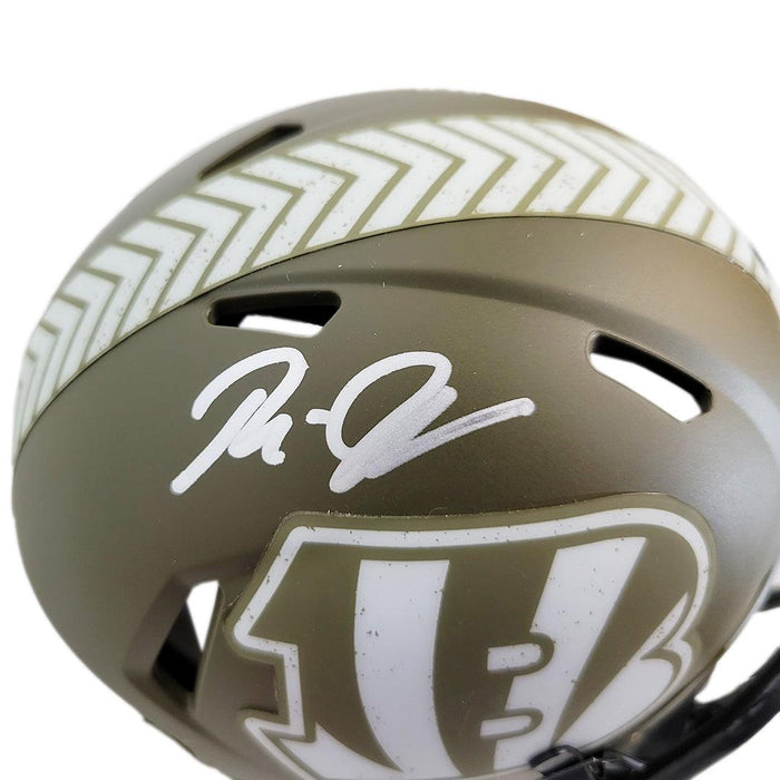 Rudi Johnson Signed Salute to Service Inscription Cincinnati Bengals Speed Mini Football Helmet (JSA) - RSA