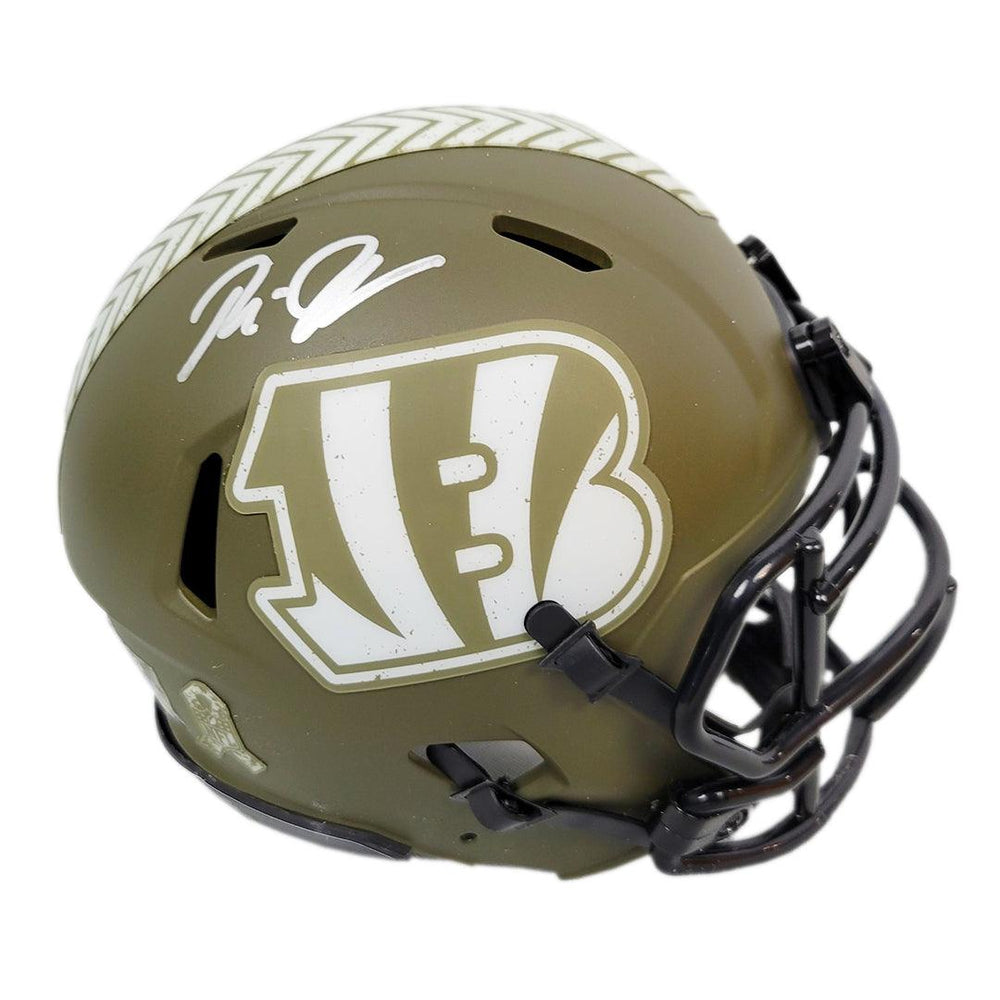 Rudi Johnson Signed Salute to Service Inscription Cincinnati Bengals Speed Mini Football Helmet (JSA) - RSA