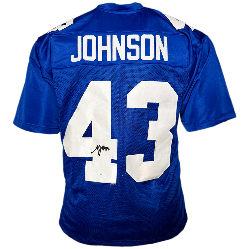 Michael Johnson Signed New York Blue Football Jersey (JSA)
