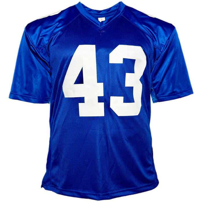 Michael Johnson Signed SB XLII Inscription New York Blue Football Jersey (JSA)