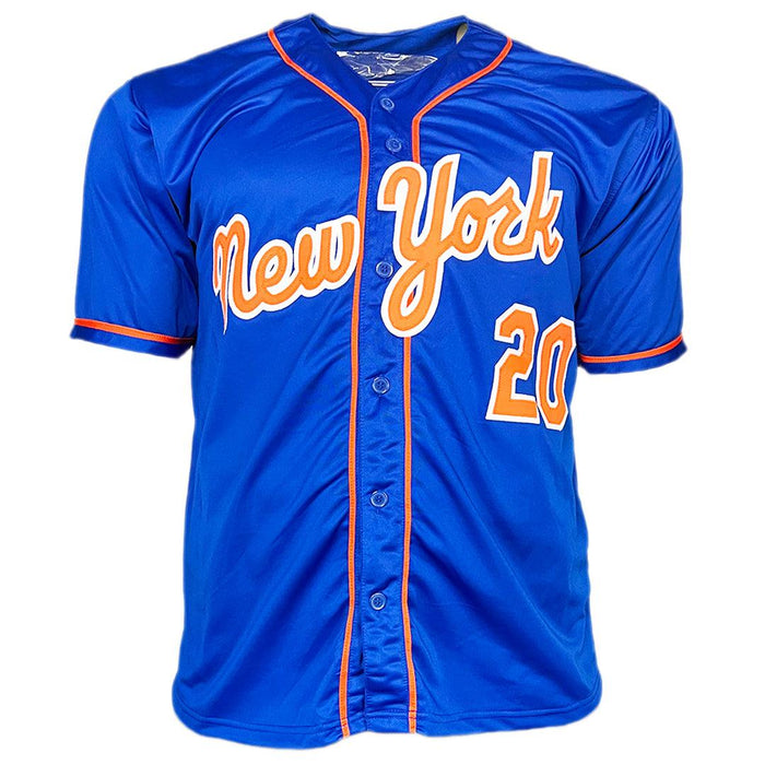 Howard Johnson Signed 86 WSC Inscription New York Blue Baseball Jersey (Beckett) - RSA