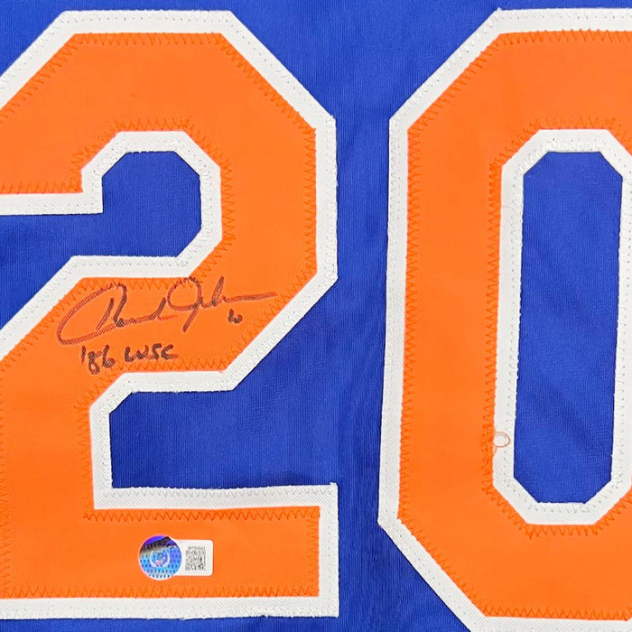 Howard Johnson Signed 86 WSC Inscription New York Blue Baseball Jersey (Beckett) - RSA