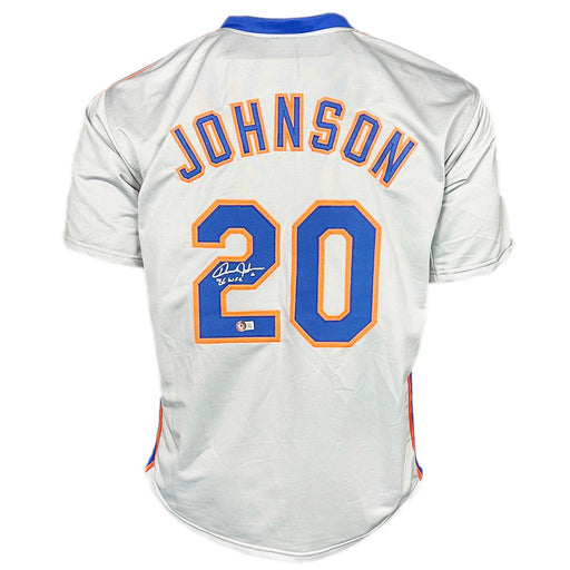 Howard Johnson Signed 86 WSC Inscription New York Grey Baseball Jersey (Beckett) - RSA