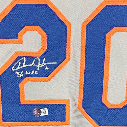 Howard Johnson Signed 86 WSC Inscription New York Grey Baseball Jersey (Beckett) - RSA