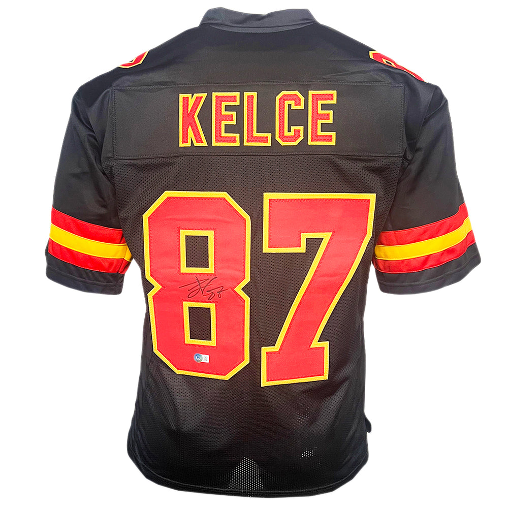 Travis Kelce Signed Kansas City Black Large Football Jersey (Beckett)