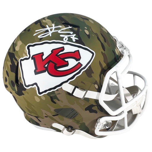 Travis Kelce Signed Kansas City Chiefs Camo Speed Full-Size Replica Football Helmet (Beckett)