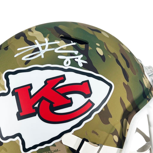 Travis Kelce Signed Kansas City Chiefs Camo Speed Full-Size Replica Football Helmet (Beckett)