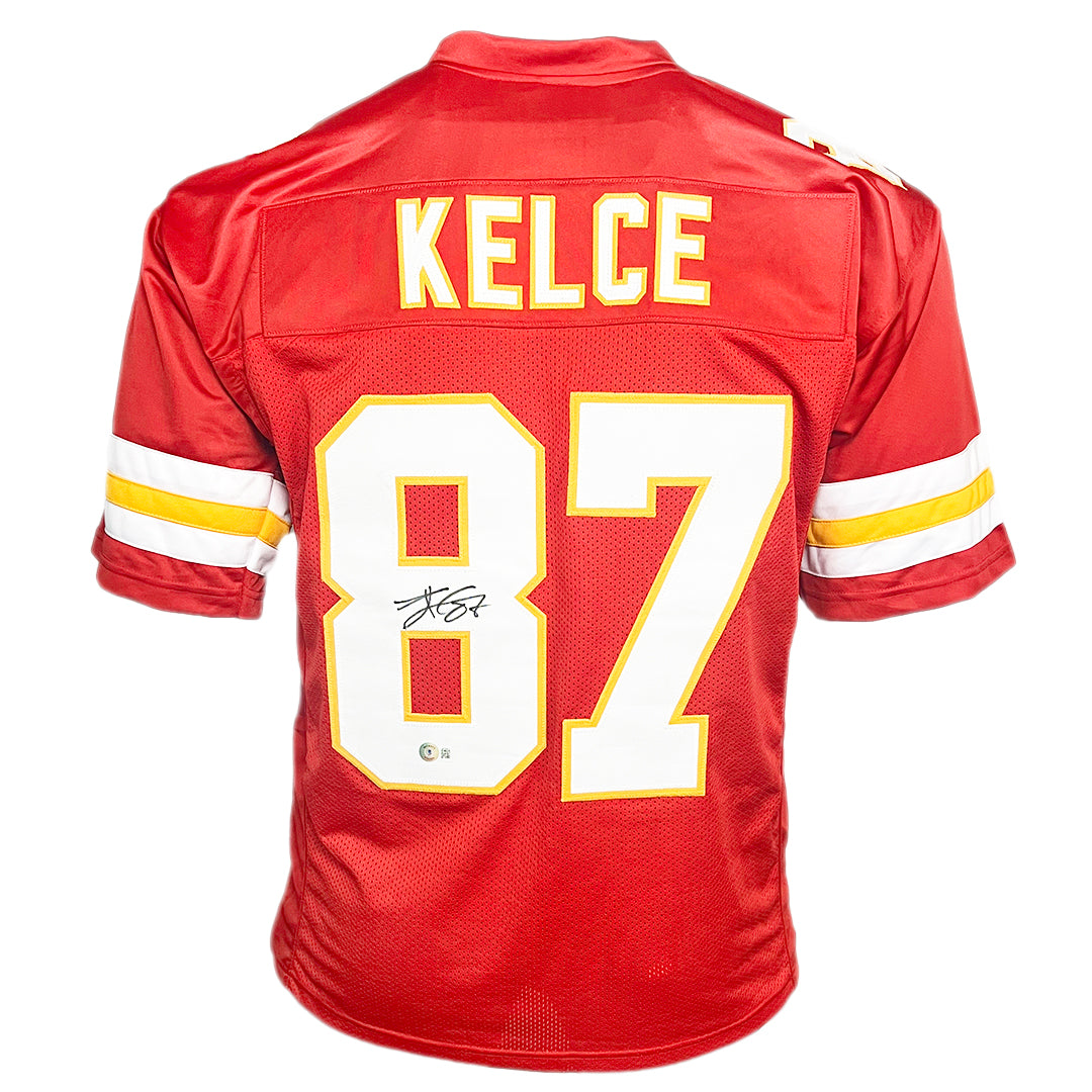 Travis Kelce Signed Kansas City Red XL Football Jersey (Beckett) — RSA