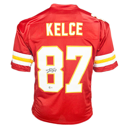 Travis Kelce Signed Kansas City Red XL Football Jersey (Beckett)