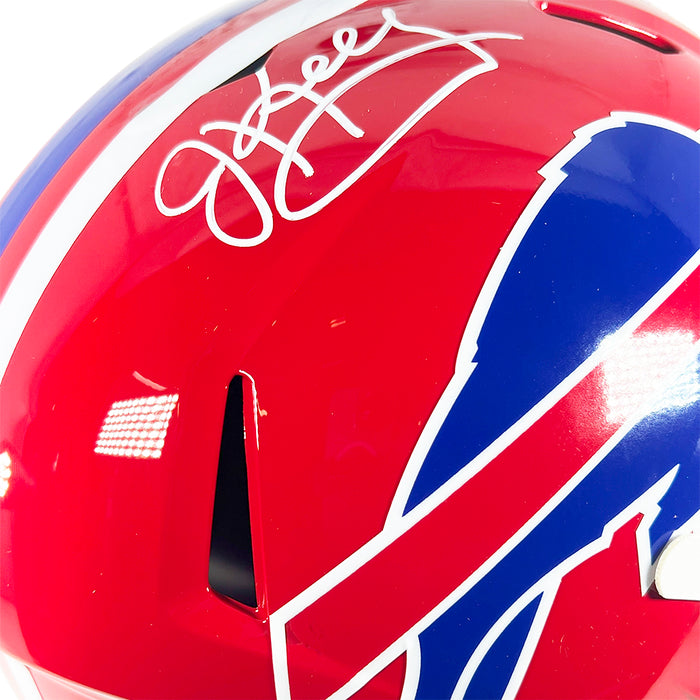 Jim Kelly Thurman and Thomas Signed Buffalo Bills Throwback 1987-01 Speed Full-Size Replica Football Helmet (Beckett)