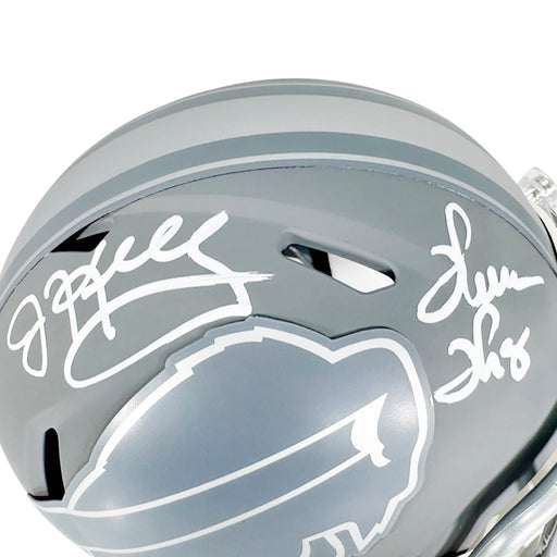 Jim Kelly and Thurman Thomas Signed Buffalo Bills Slate Alternate Speed Mini Football Helmet (Beckett)