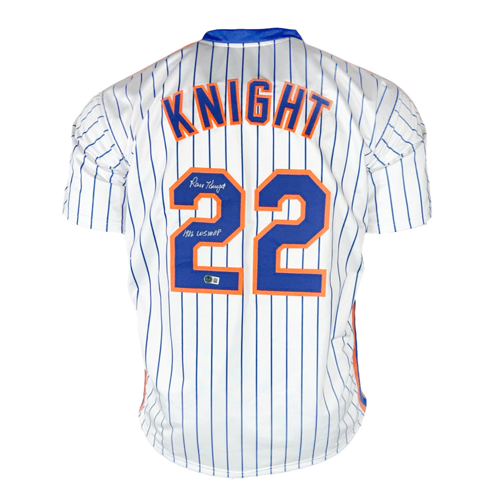 Ray Knight Signed 1986 WS MVP Inscription New York Pinstripe Baseball Jersey (Beckett)