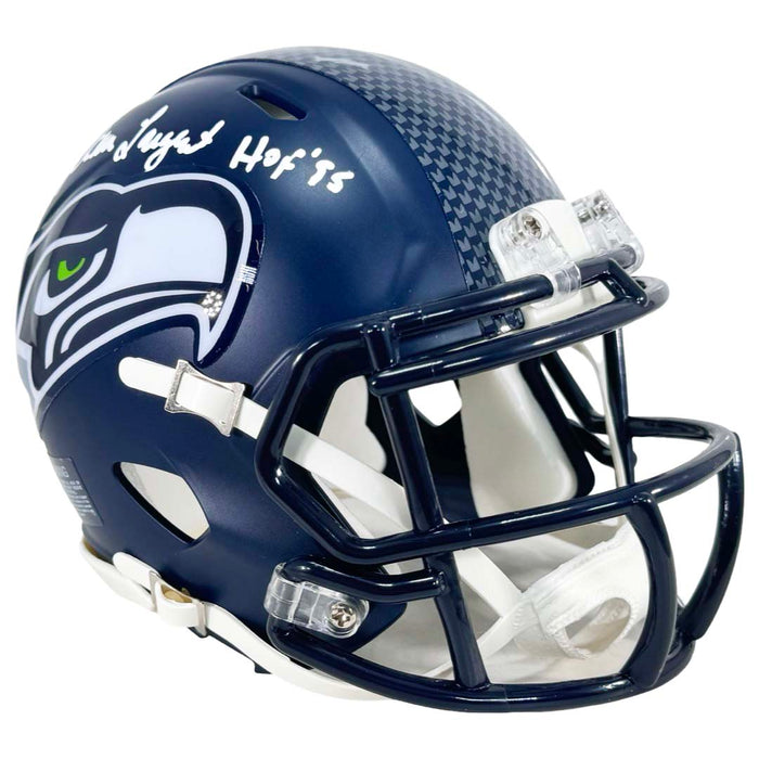 Steve Largent Signed HOF 95 Inscription Seattle Seahawks Speed Mini Football Helmet (Beckett)