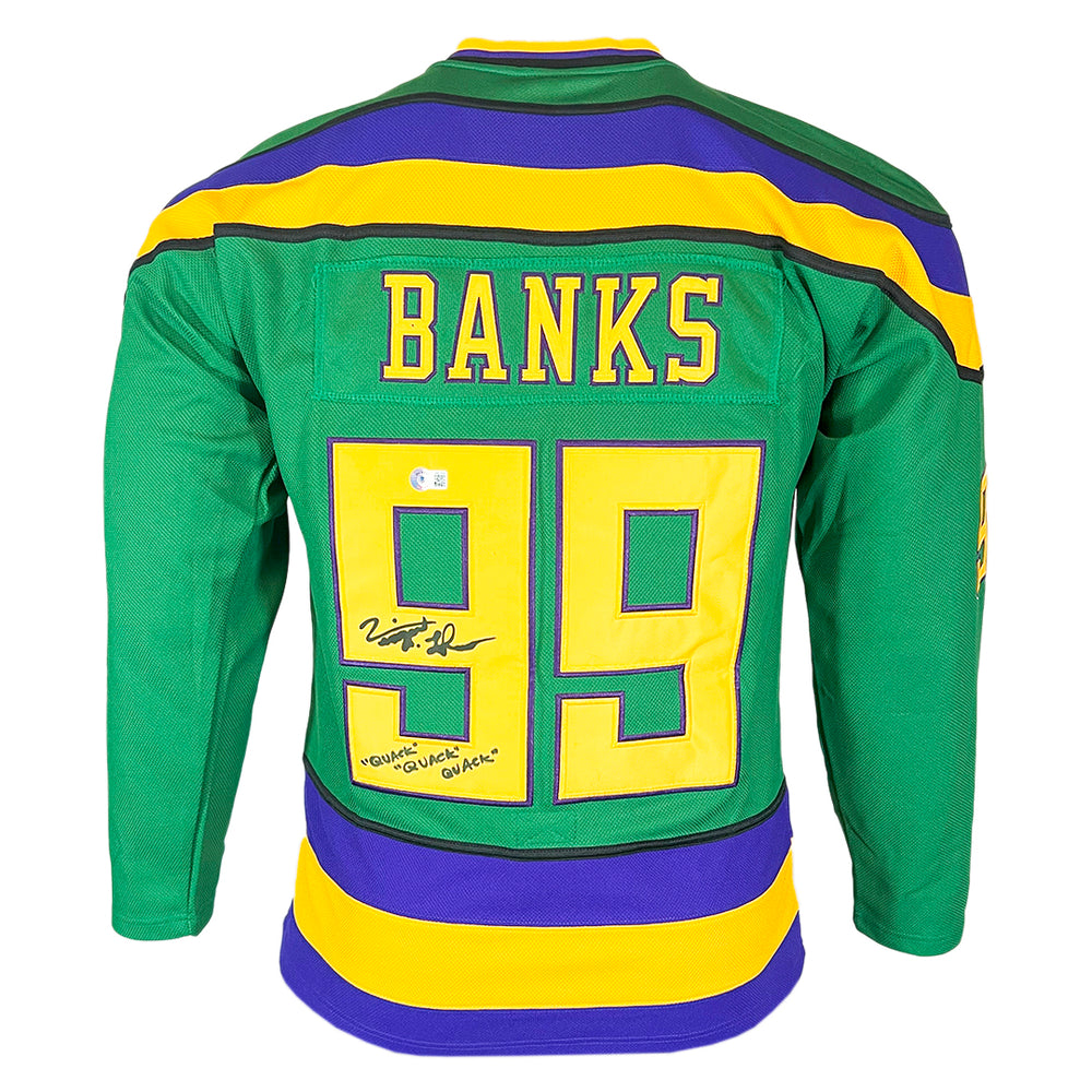 Vincent LaRusso Signed Adam Banks "Quack Quack Quack"The Mighty Ducks Hockey Jersey (Beckett)