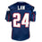 Ty Law Signed HOF 19 Inscription New England Navy Football Jersey (Beckett)