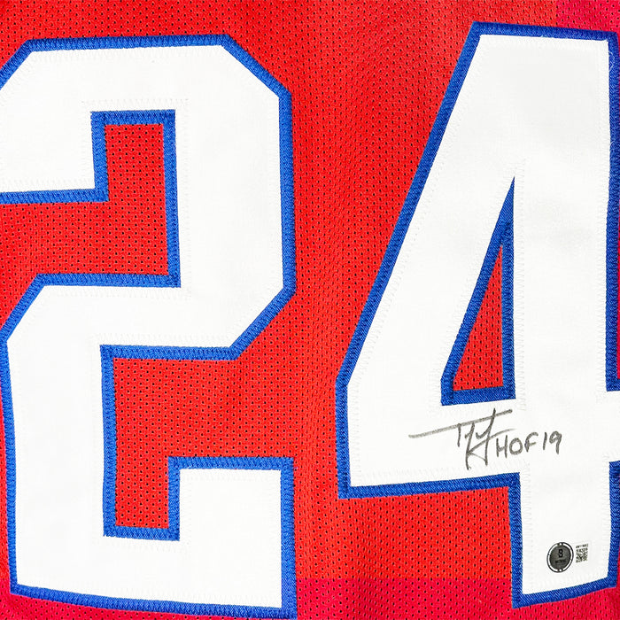 Ty Law Signed HOF 19 Inscription New England Red Football Jersey (Beckett)