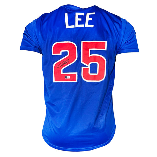 Derrek Lee Signed Chicago Blue White Name Plate Baseball Jersey (Beckett)
