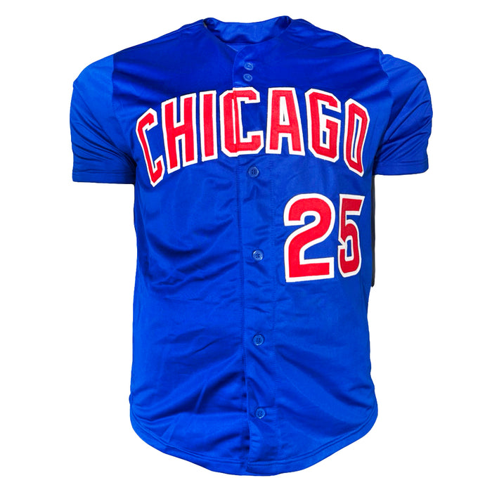 Derrek Lee Signed Chicago Blue White Name Plate Baseball Jersey (Beckett)