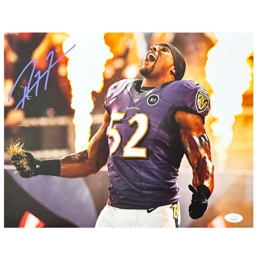 Ray Lewis Signed Baltimore Pose Football 11x14 Photo (JSA) — RSA