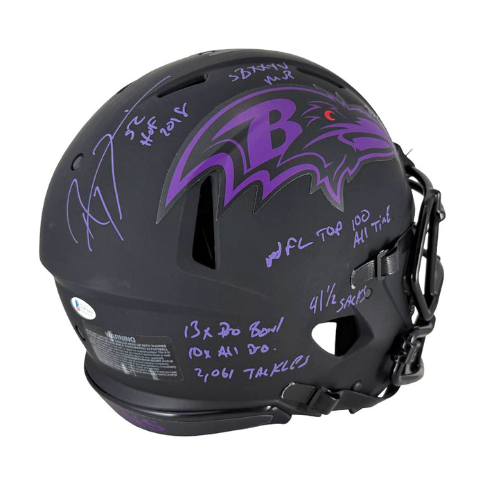 Ray Lewis Signed Stats Inscription Baltimore Ravens Authentic Eclipse Full-Size Football Helmet (Beckett)