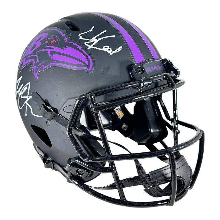 Ray Lewis Ed Reed & Terrell Suggs Signed Baltimore Ravens Authentic Ec — RSA
