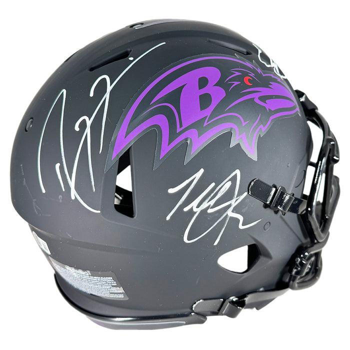Ray Lewis Ed Reed & Terrell Suggs Signed Baltimore Ravens Authentic Eclipse Speed Full-Size Football Helmet (Beckett)