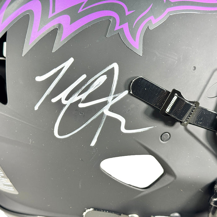 Ray Lewis Ed Reed & Terrell Suggs Signed Baltimore Ravens Authentic Eclipse Speed Full-Size Football Helmet (Beckett)