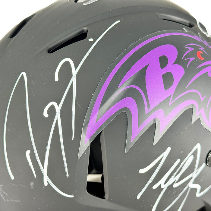 Ray Lewis Ed Reed & Terrell Suggs Signed Baltimore Ravens Authentic Eclipse Speed Full-Size Football Helmet (Beckett)
