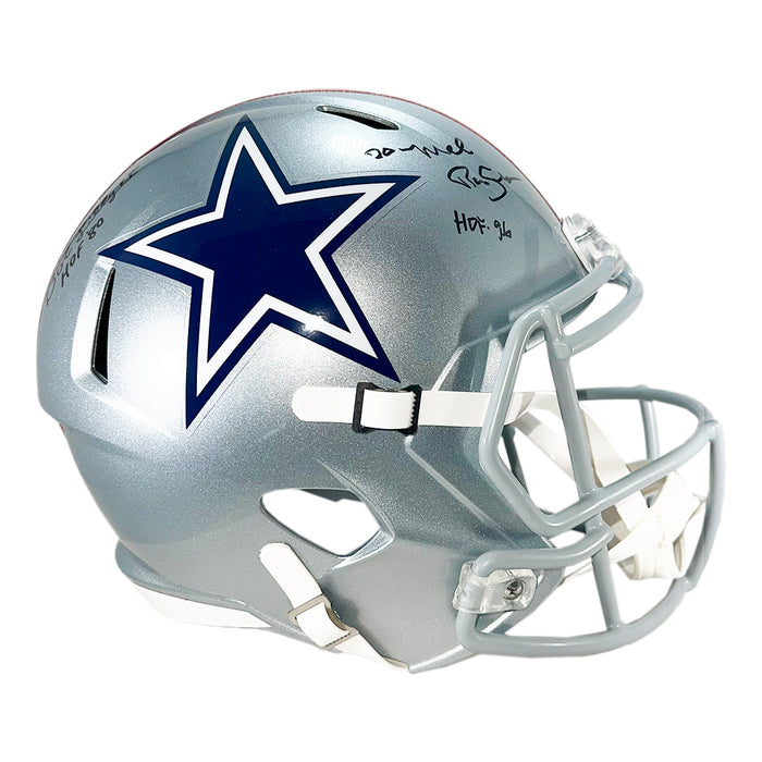 Bob Lilly and Mel Renfro Signed HOF Inscriptions Dallas Cowboys Throwback 1976 Speed Full-Size Replica Football Helmet (JSA)