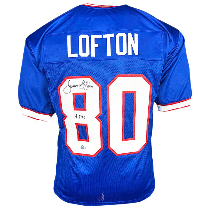 James Lofton Signed HOF 03 Inscription Buffalo Blue Football Jersey  (Beckett)