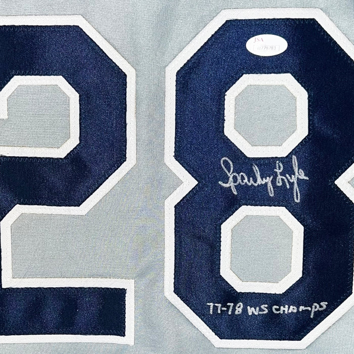 Sparky Lyle Signed 77-78 WS Champs Inscription New York Grey Baseball Jersey (JSA)