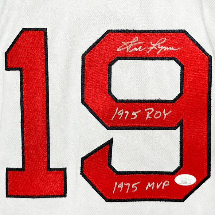 Fred Lynn Signed 1975 ROY 1975 MVP Inscription Boston White Baseball Jersey (JSA)