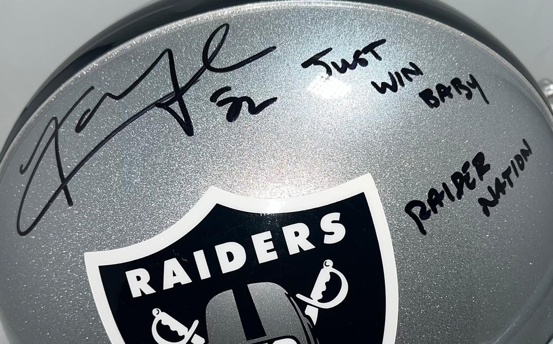 Khalil Mack Signed Just Win Baby Raider Nation Inscription Los Angeles Raiders Authentic Full-Size Football Helmet (JSA)