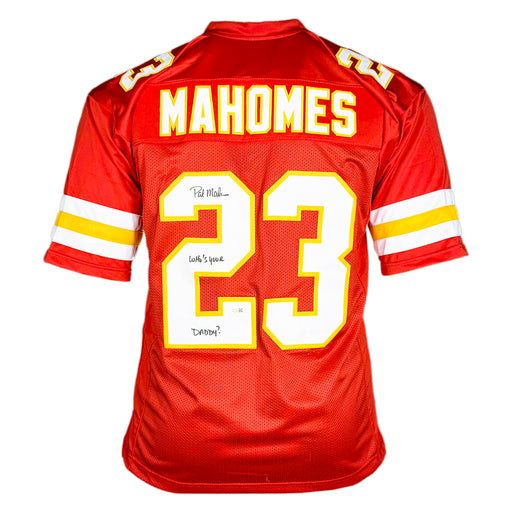 Patrick Mahomes Sr Signed Who's Your Daddy? Inscription Kansas City Red Football Jersey (JSA)