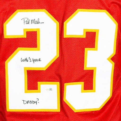 Patrick Mahomes Sr Signed Who's Your Daddy? Inscription Kansas City Red Football Jersey (JSA)
