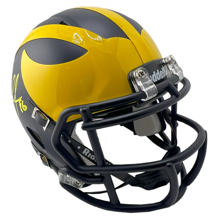 Mario Manningham Signed Yellow Ink Inscription Michigan Wolverines Speed Mini Football Helmet (Beckett)