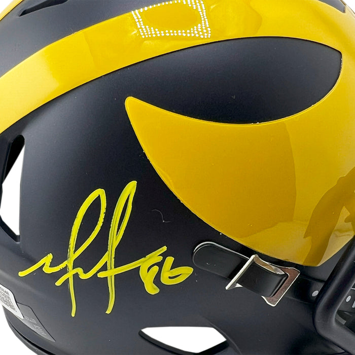 Mario Manningham Signed Yellow Ink Inscription Michigan Wolverines Speed Mini Football Helmet (Beckett)