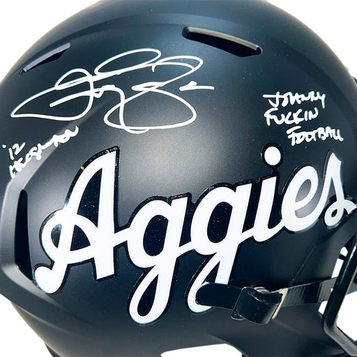 Johnny Manziel Signed 12 Heisman - Johnny F*ckin Football Inscriptions Texas A&M Aggies Speed Full-Size Replica Football Helmet (Beckett)