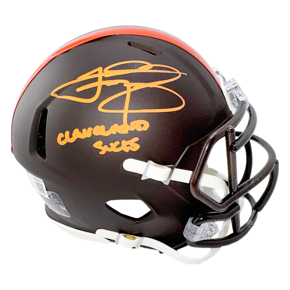 Johnny Manziel Signed Cleveland Sucks Inscription Cleveland Browns Alt 2025 Speed Mini Football Helmet (Beckett)