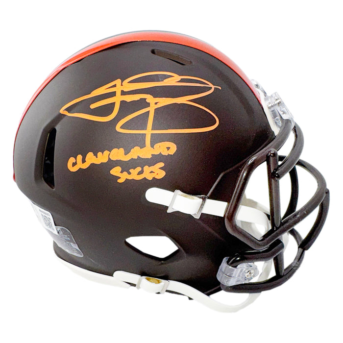 Johnny Manziel Signed Cleveland Sucks Inscription Cleveland Browns Alt 2025 Speed Mini Football Helmet (Beckett)