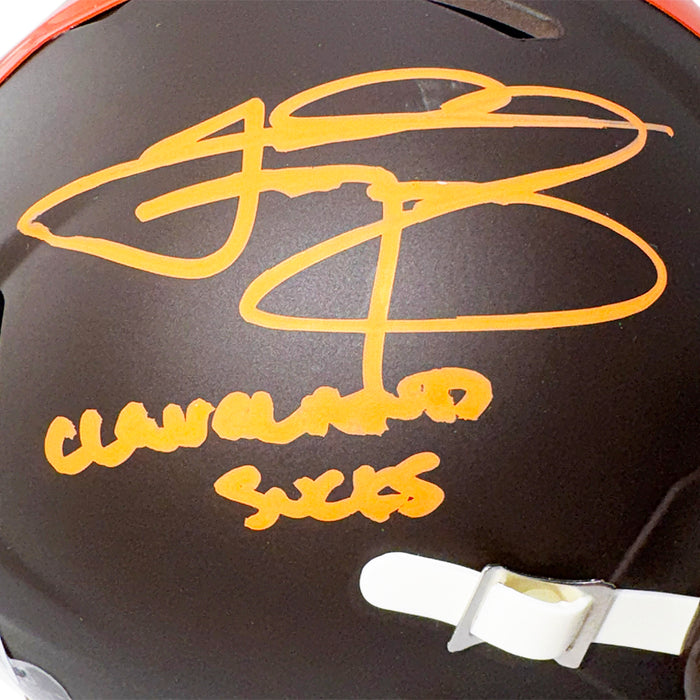 Johnny Manziel Signed Cleveland Sucks Inscription Cleveland Browns Alt 2025 Speed Mini Football Helmet (Beckett)
